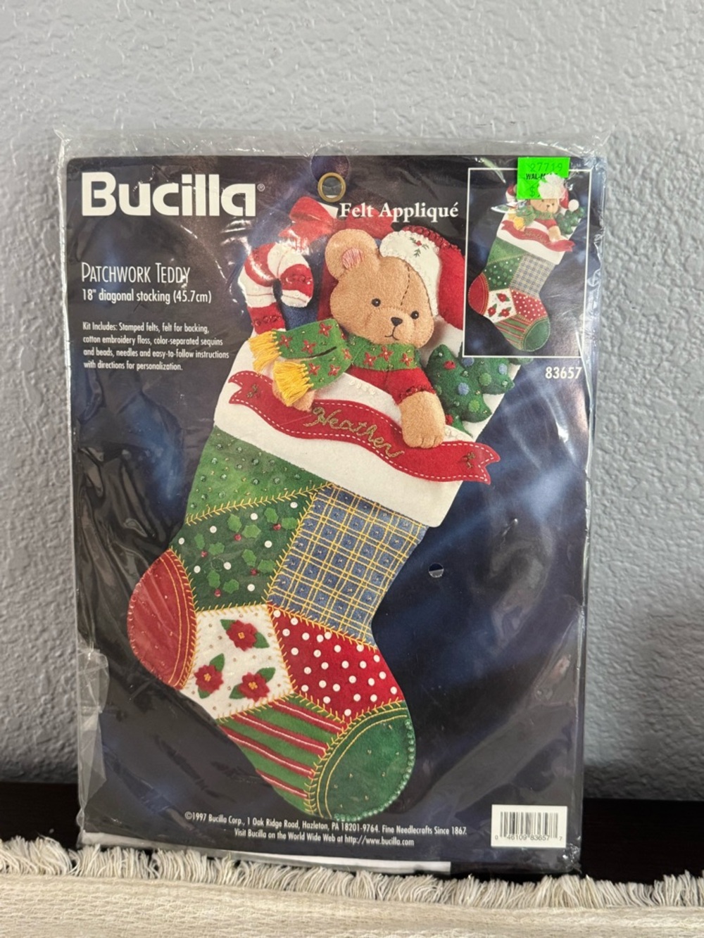 Bucilla Patchwork Teddy Felt Applique Stocking Kit 18" Vintage 1997 New 83657